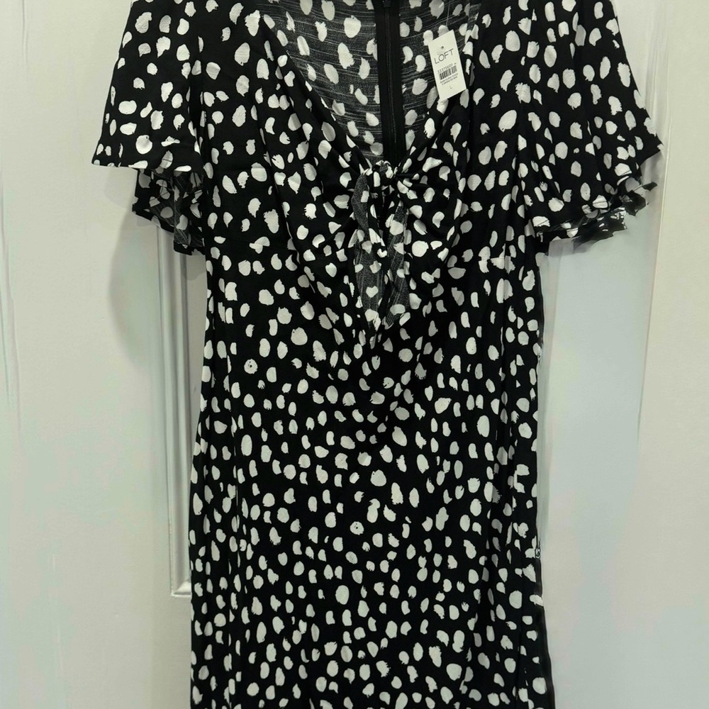 NWT LOFT Black and White Tie Front Keyhole Midi Dress